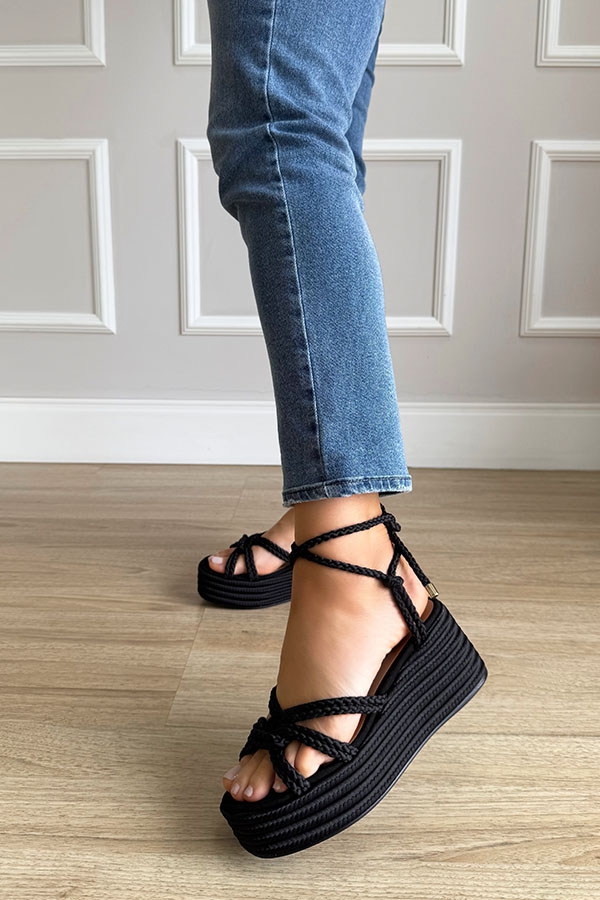 Paddy hill HOPPING PO ブラック Sandália Flatform Cordas Hope Preto Damannu