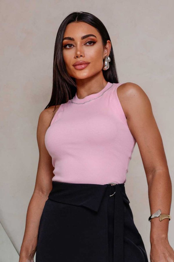 REGATA FEMININA DE RIBANA COM STRASS FASHION ROSA BEB