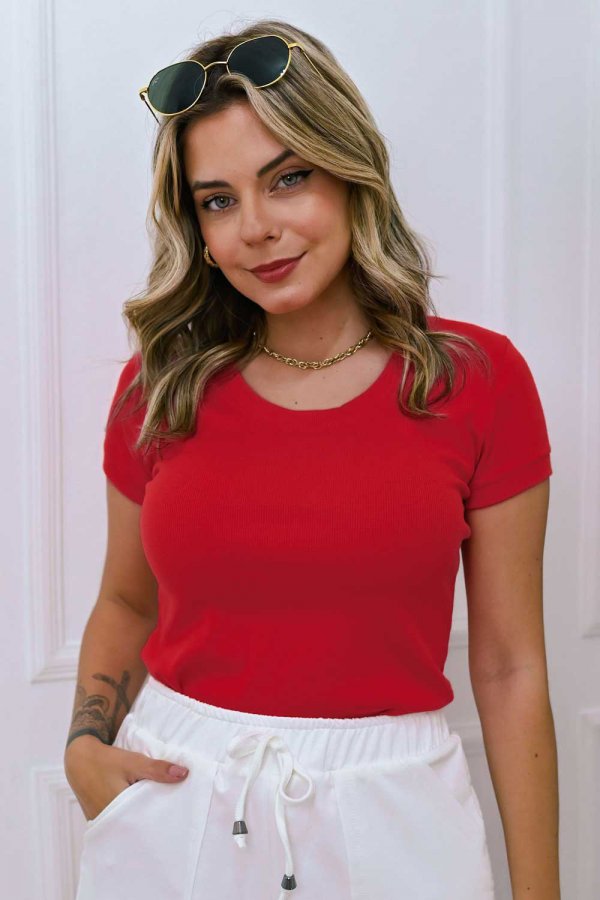 BLUSA FEMININA DE RIBANA DENISE VERMELHO