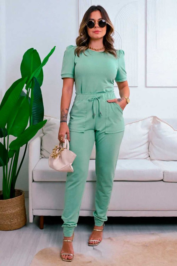 CONJUNTO FEMININO MOLECOTTON MISTY VERDE ERVA DOCE