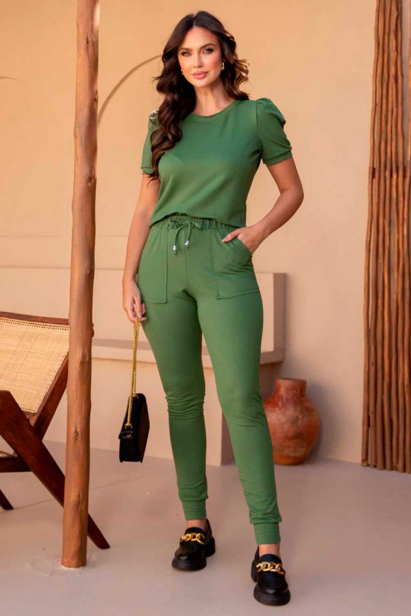 CONJUNTO FEMININO MOLECOTTON MISTY VERDE MILITAR