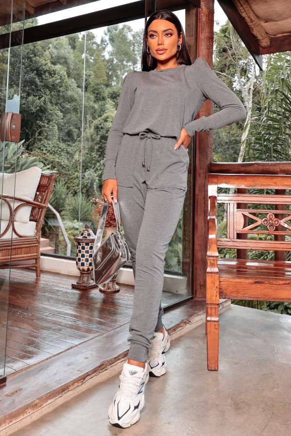 CONJUNTO FEMININO MOLECOTTON LONGO LOLITA GRAFITE