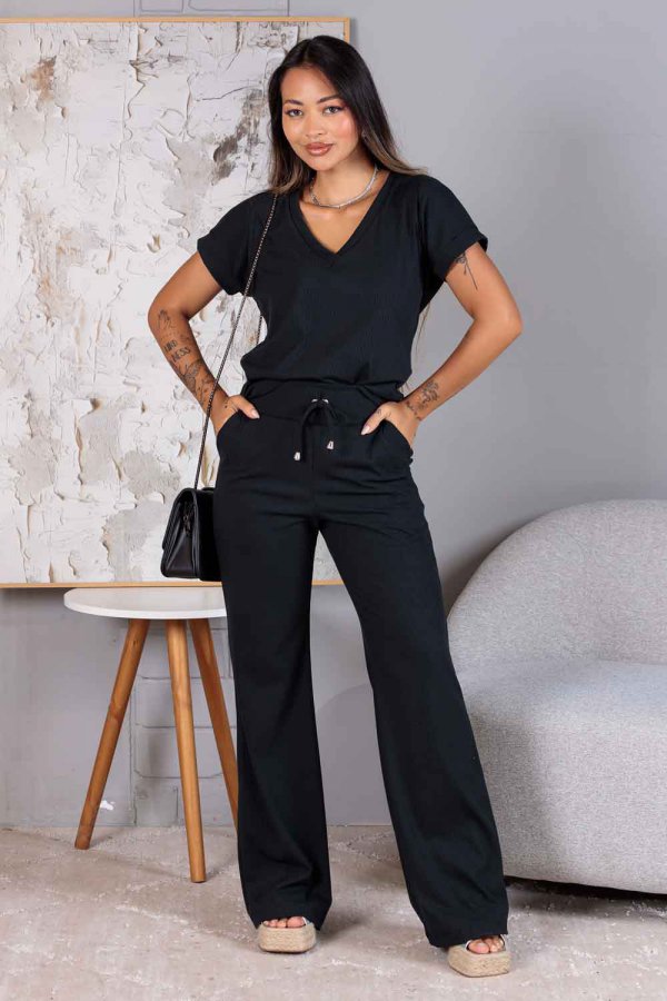 CONJUNTO FEMININO CANELADO MERY PRETO