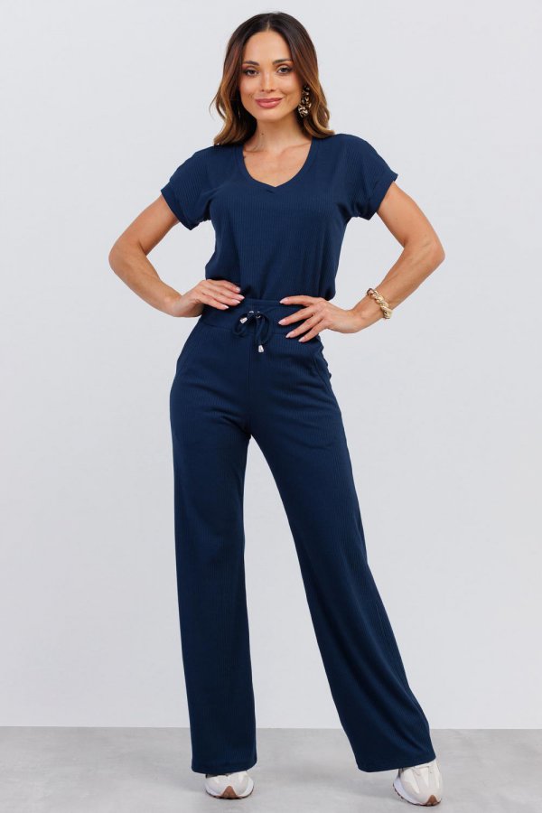 CONJUNTO FEMININO CANELADO MERY AZUL MARINHO