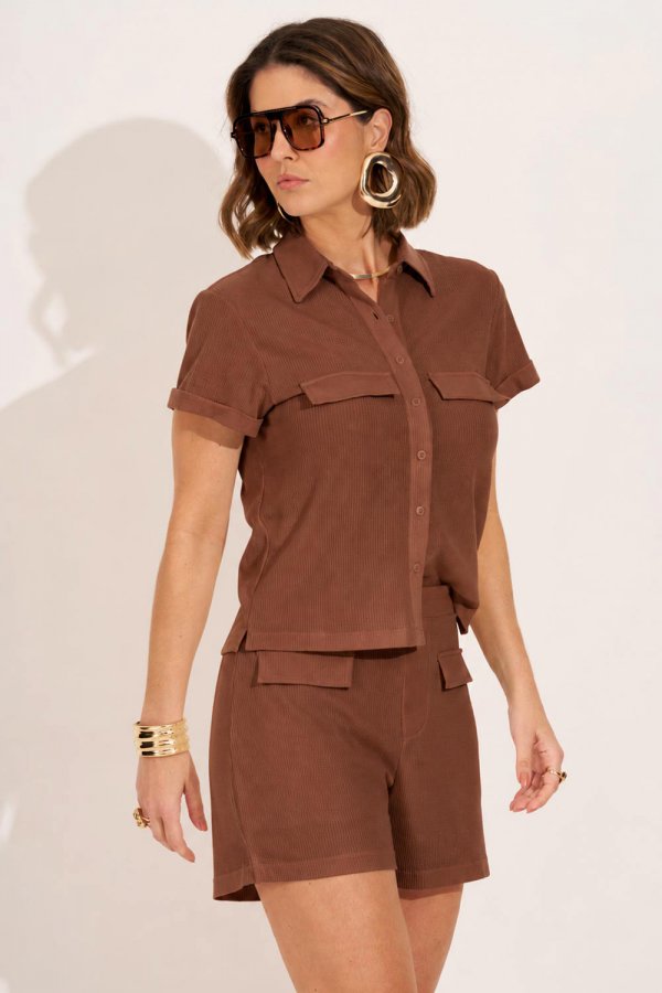 CONJUNTO FEMININO TEXTURIZADO DAIANE MARROM