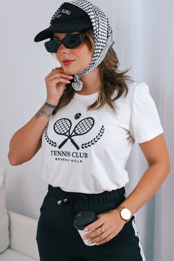 T-SHIRT FEMININA NATY OFF WHITE/PRETO