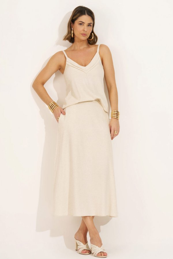 CONJUNTO FEMININO LINHO COM SAIA GOD� SAMIA NATURAL