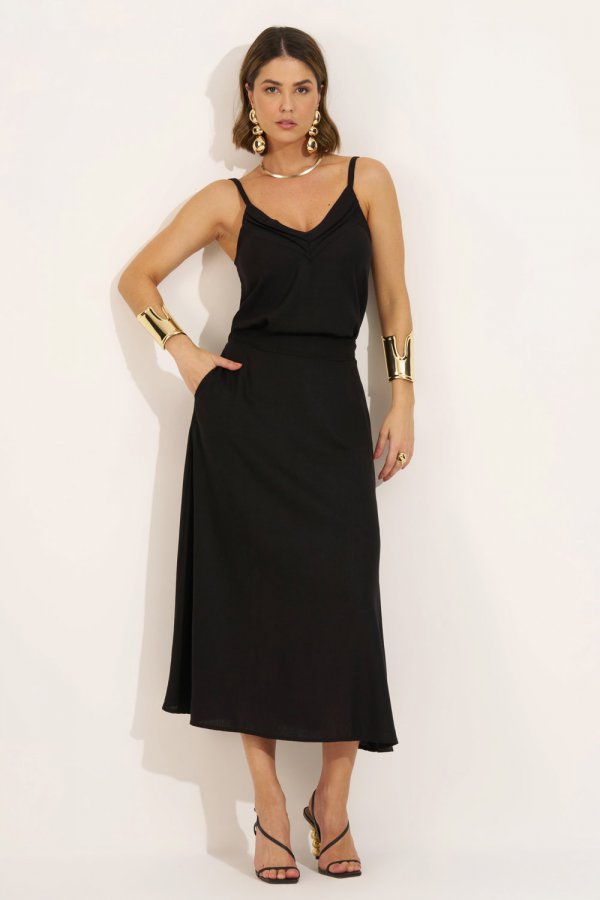 CONJUNTO FEMININO LINHO COM SAIA GOD� SAMIA PRETO