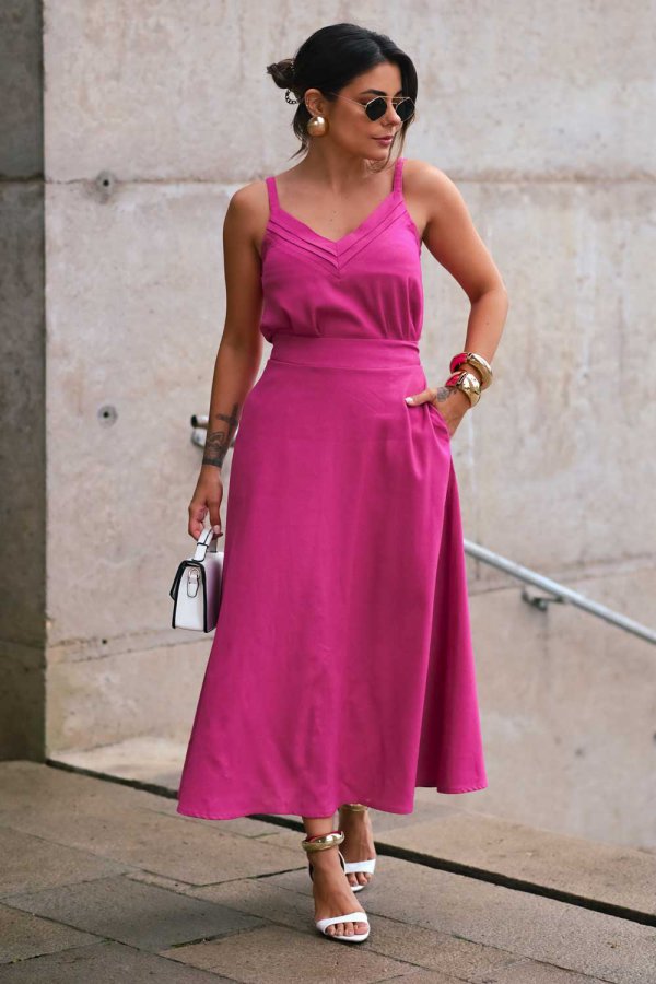 CONJUNTO FEMININO LINHO COM SAIA GOD SAMIA ROSA PINK