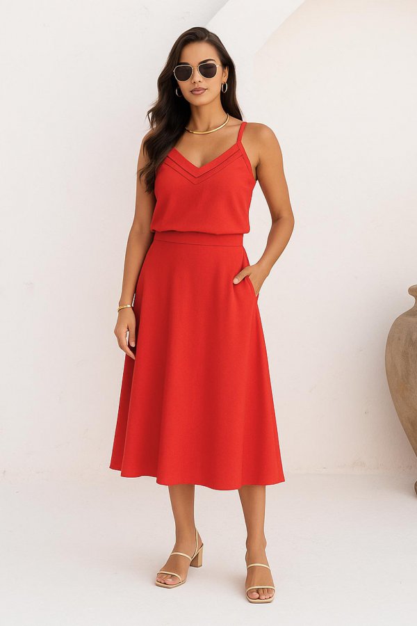 CONJUNTO FEMININO LINHO COM SAIA GOD SAMIA VERMELHO