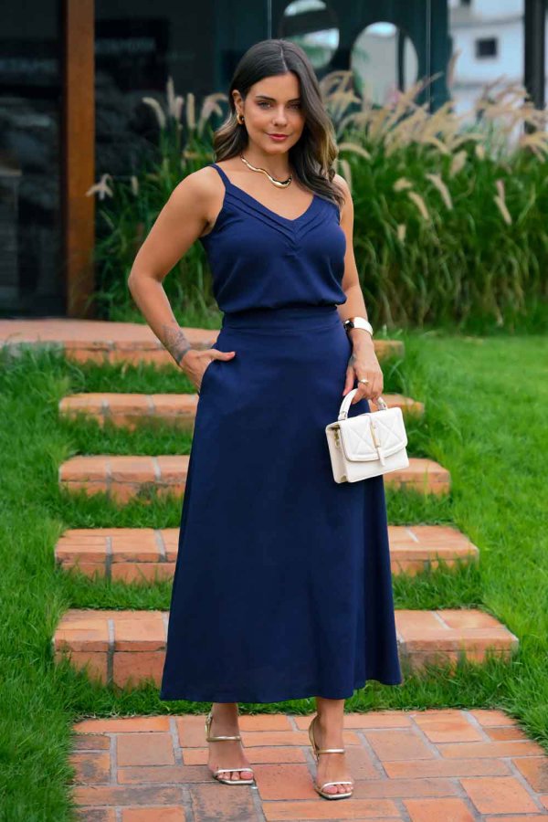 CONJUNTO FEMININO LINHO COM SAIA GOD SAMIA MARINHO