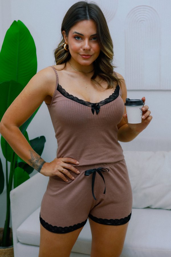 PIJAMA FEMININO CANELADO RUBIA