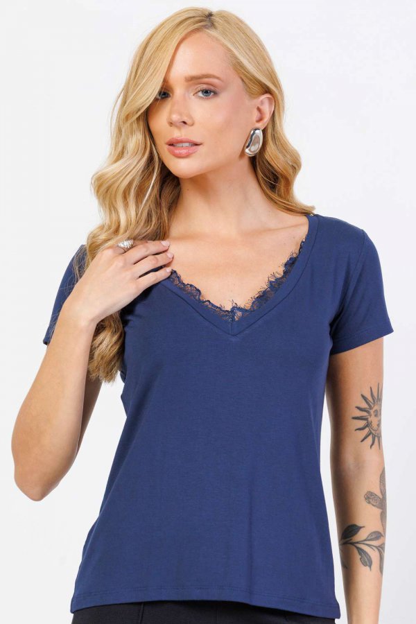 BLUSA FEMININA VISCOLYCRA COM RENDA SIMONE MARINHO