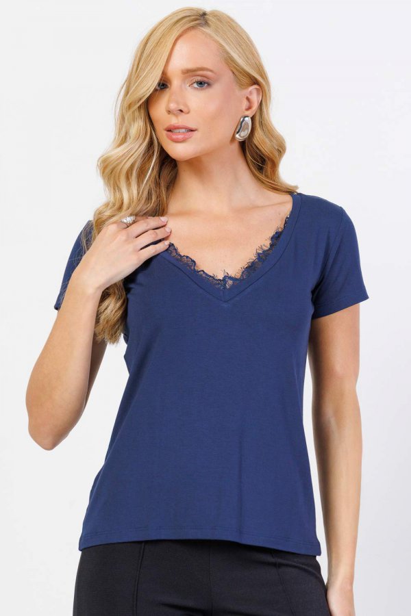 BLUSA FEMININA VISCOLYCRA COM RENDA SIMONE MARINHO