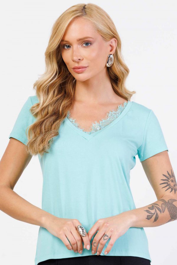 BLUSA FEMININA VISCOLYCRA COM RENDA SIMONE VERDE TIFFANY