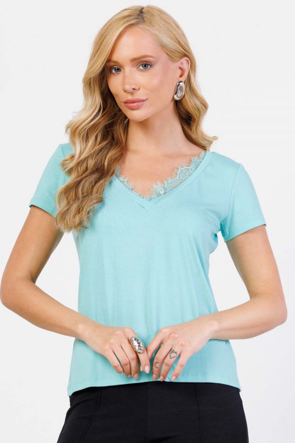 BLUSA FEMININA VISCOLYCRA COM RENDA SIMONE VERDE TIFFANY