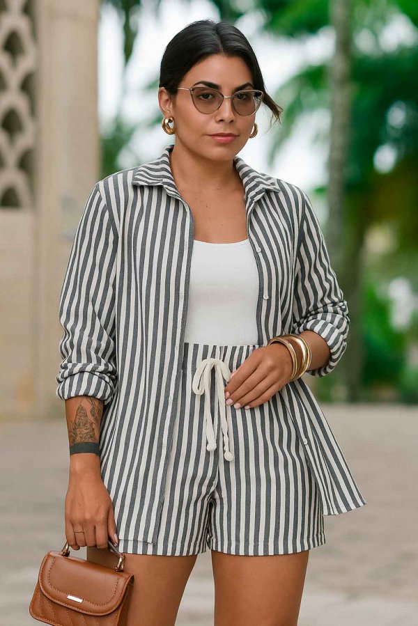 CONJUNTO LISTRADO SELENA LISTRAS PRETO