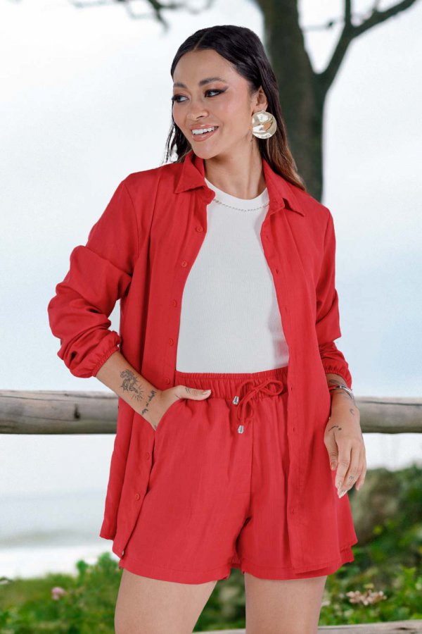 CONJUNTO FEMININO VISCOSE SELENA VERMELHO