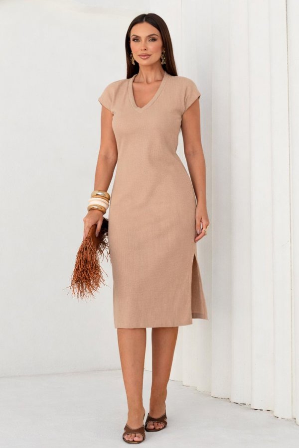 VESTIDO MIDI TEXTURIZADO AURORA CAPPUCCINO