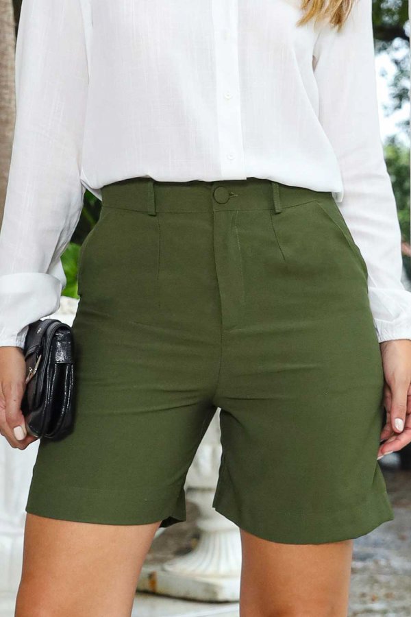 SHORTS FEMININO ALFAIATARIA PREMIUM ISIS VERDE MILITAR