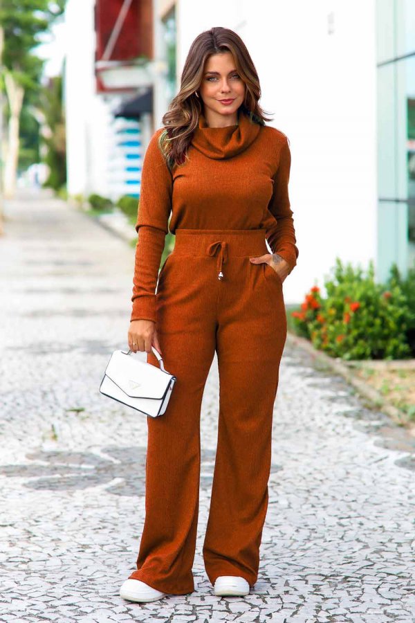 CONJUNTO FEMININO LZINHA CANELADA FIORELLA TERRACOTA