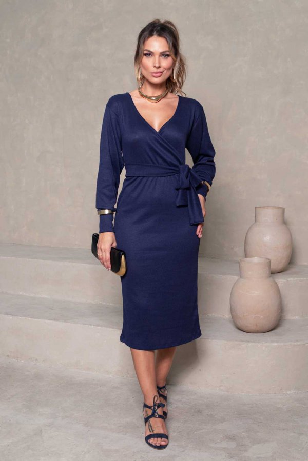 VESTIDO LZINHA CANELADA AMLIA AZUL MARINHO