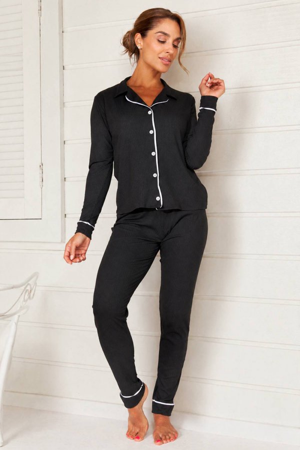 PIJAMA FEMININO CANELADO ELZA PRETO