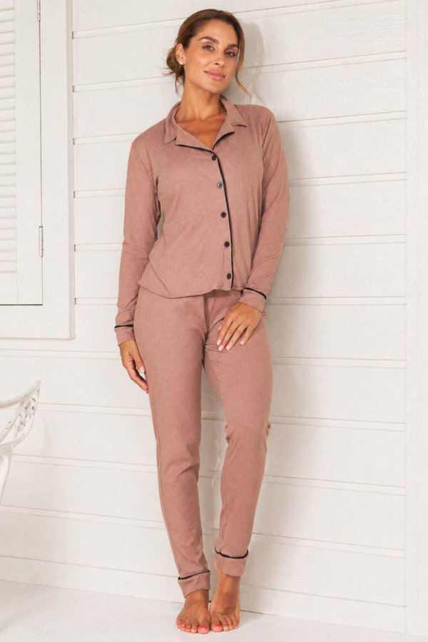 PIJAMA FEMININO CANELADO ELZA CAPPUCCINO
