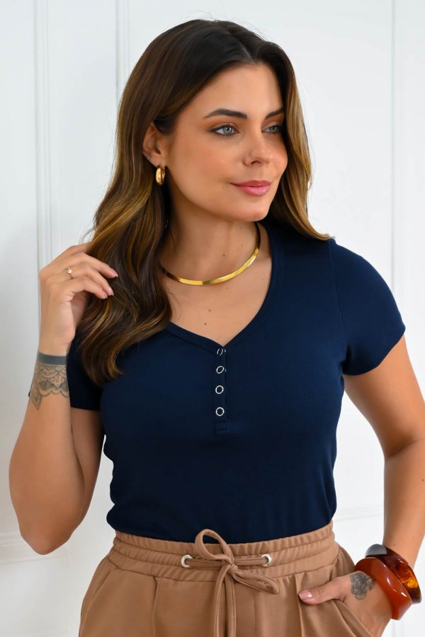 BLUSA FEMININA DE RIBANA BABI AZUL MARINHO