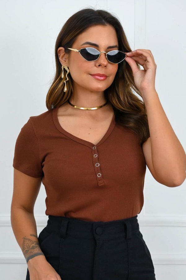 BLUSA FEMININA DE RIBANA BABI MARROM