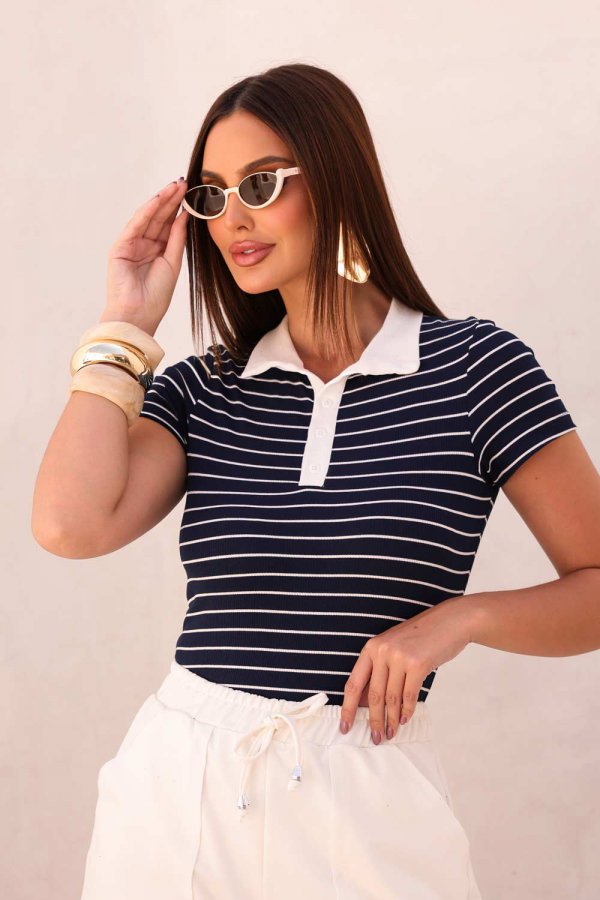 BLUSA LISTRADA FEMININA LUCI AZUL MARINHO