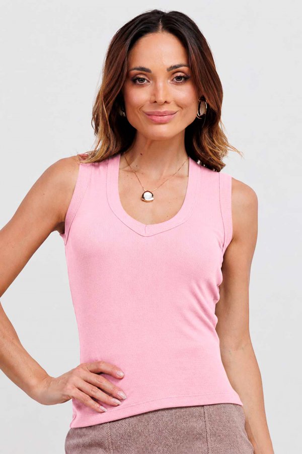 BLUSA REGATA DE RIBANA FEMININA BRIANE ROSA CLARO