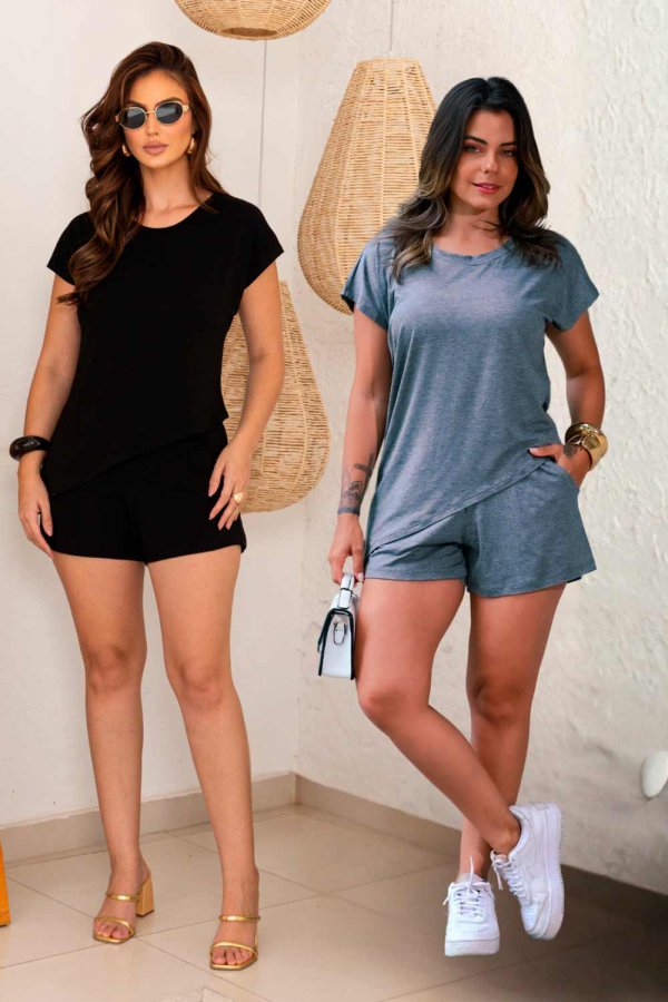 KIT 2 BLUSAS FEMININA VISCOLYCRA CAROLINE PRETO/GRAFITE