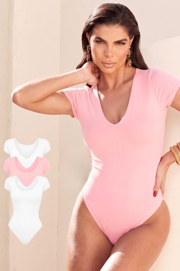 BODY DUPLA FACE POLIAMIDA CASSIA ROSA CLARO/OFF WHITE