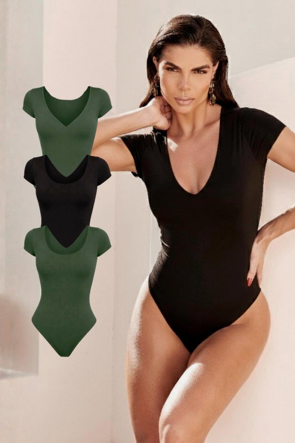 BODY DUPLA FACE POLIAMIDA CASSIA PRETO/VERDE