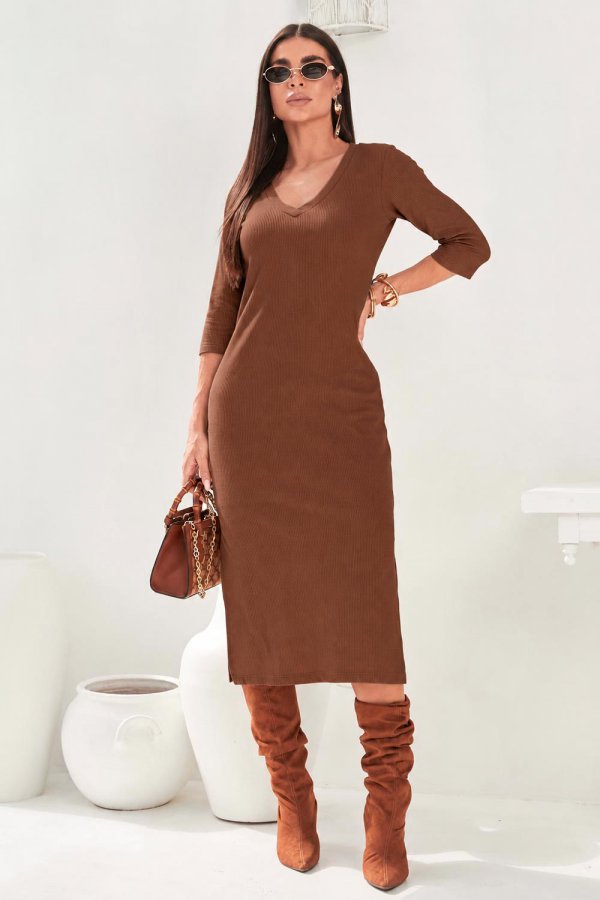 VESTIDO TEXTURIZADO DANDARA MARROM