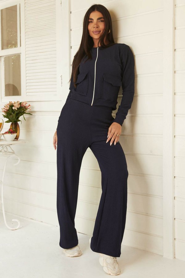 CONJUNTO FEMININO TEXTURIZADO MARILDA AZUL MARINHO