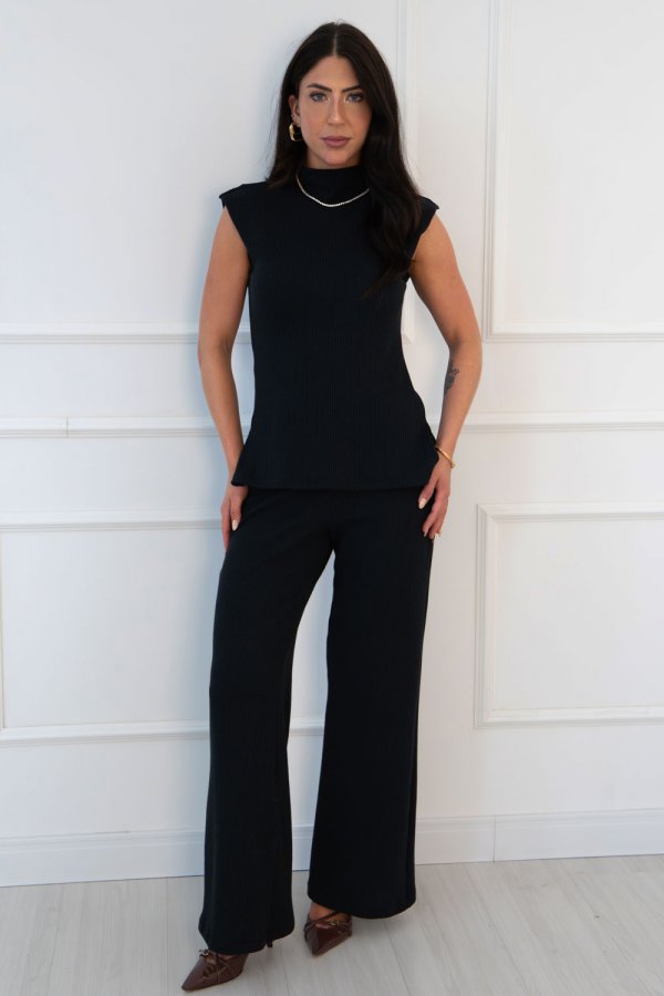 CONJUNTO FEMININO CANELADO CLARISSE PRETO