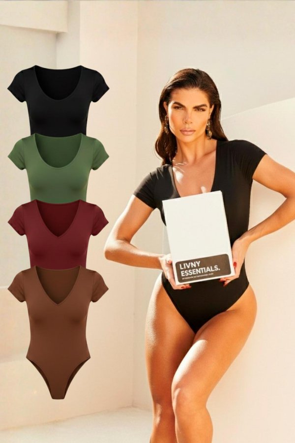 KIT DOIS BODYS DUPLA FACE POLIAMIDA CASSIA MARROM/BORDO - PRETO/VERDE