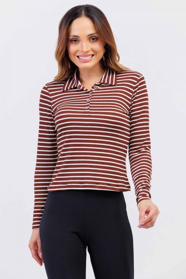 BLUSA FEMININA LISTRADA ANDREIA MARROM