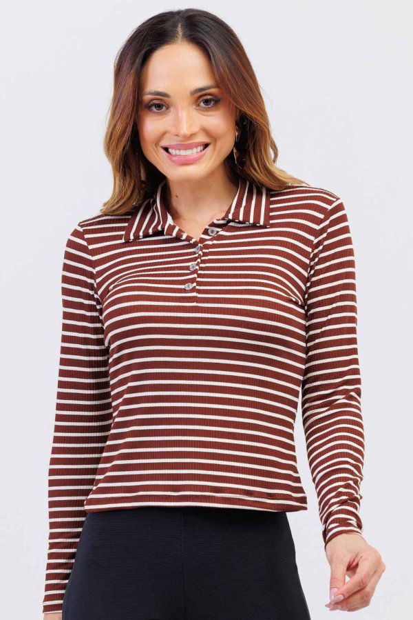 BLUSA FEMININA LISTRADA ANDREIA MARROM