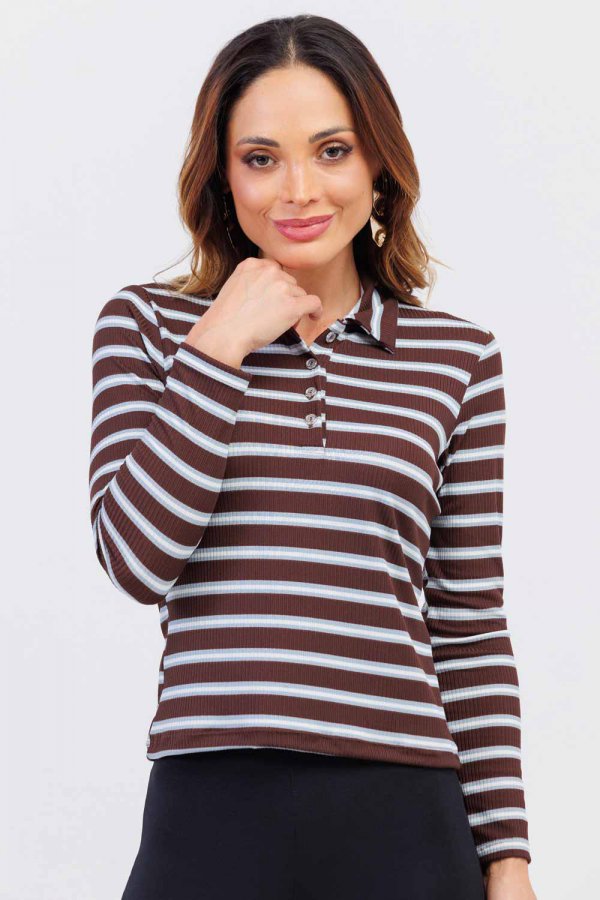 BLUSA FEMININA LISTRADA ANDREIA MARROM/AZUL