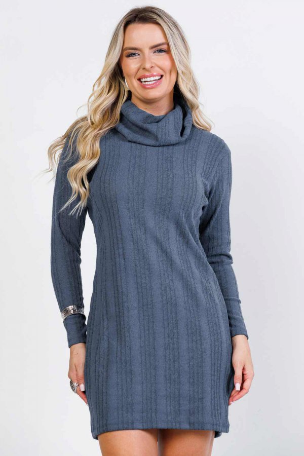 VESTIDO CANELADO DAFNE AZUL