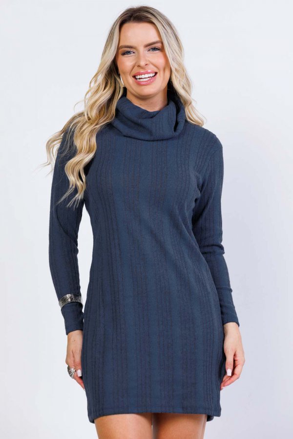VESTIDO CANELADO DAFNE AZUL