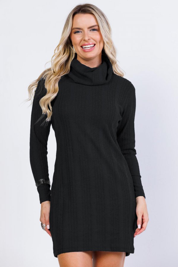VESTIDO CANELADO DAFNE PRETO