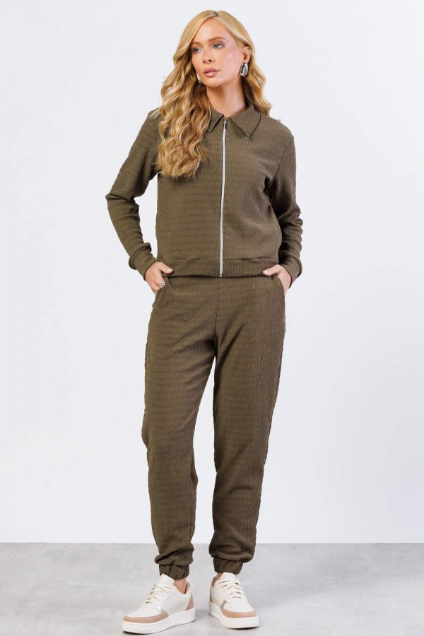 CONJUNTO FEMININO TEXTURIZADO CHARLOTE VERDE MILITAR