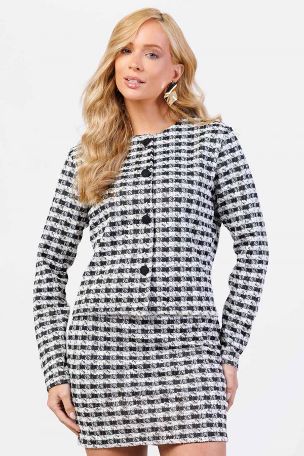 CONJUNTO FEMININO TWEED NARA BRANCO/PRETO