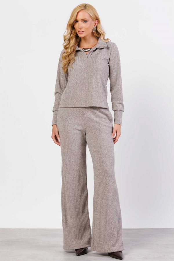 CONJUNTO FEMININO CANELADO EM�LIA AREIA MESCLA