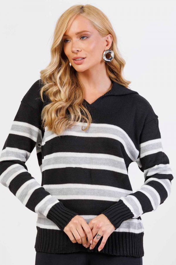POLO TRICOT LISTRADA SOFIE PRETO
