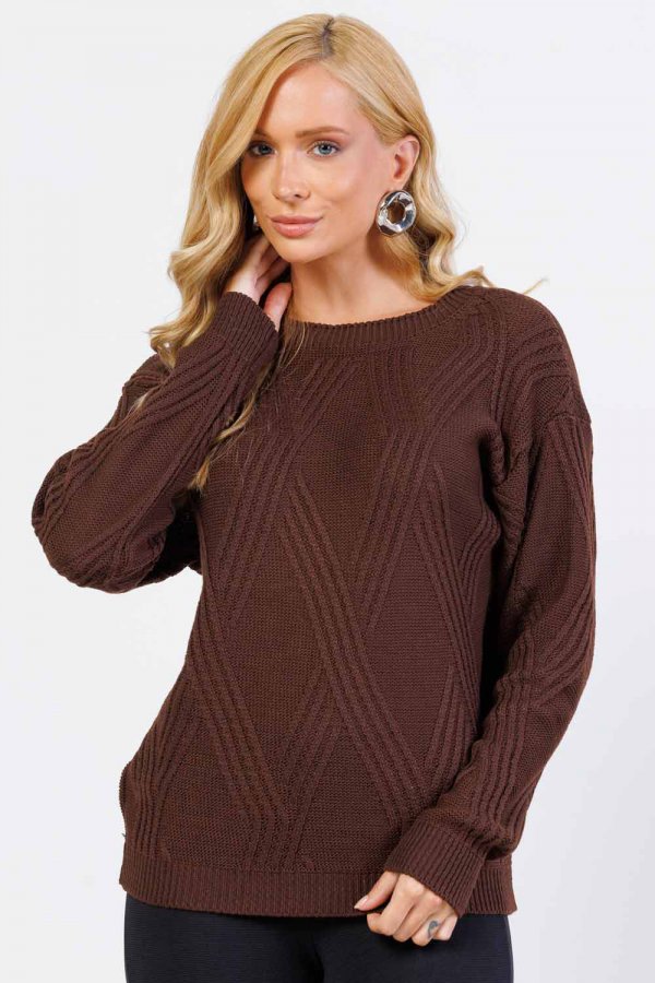 BLUS�O TRICOT COM TEXTURA RAFAELA MARROM